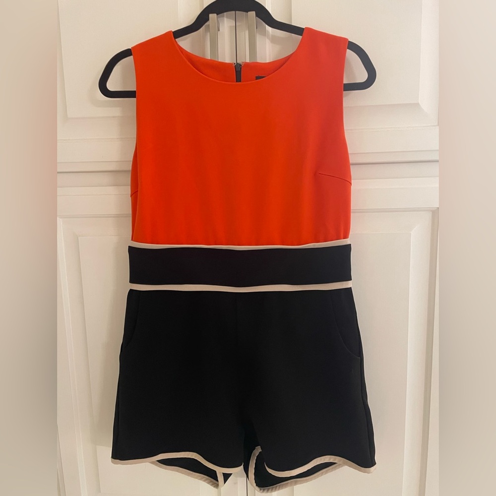 C. Luce Red and Black Color-Block Jumpsuit